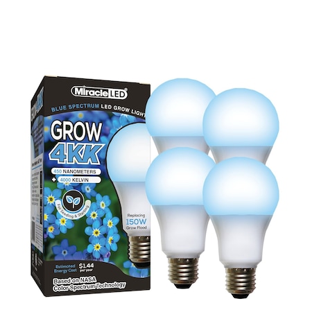 Miracle Led 4KK Indoor Grow Light Bulb, 4000K Blue Spectrum Replace 150W Grow Bulbs for Vegetables, Herbs, 4PK 801858
